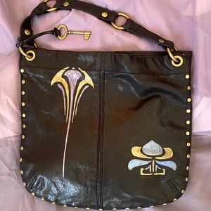 Fossil Winslet Leather Bag w/Art Nouveau Designs